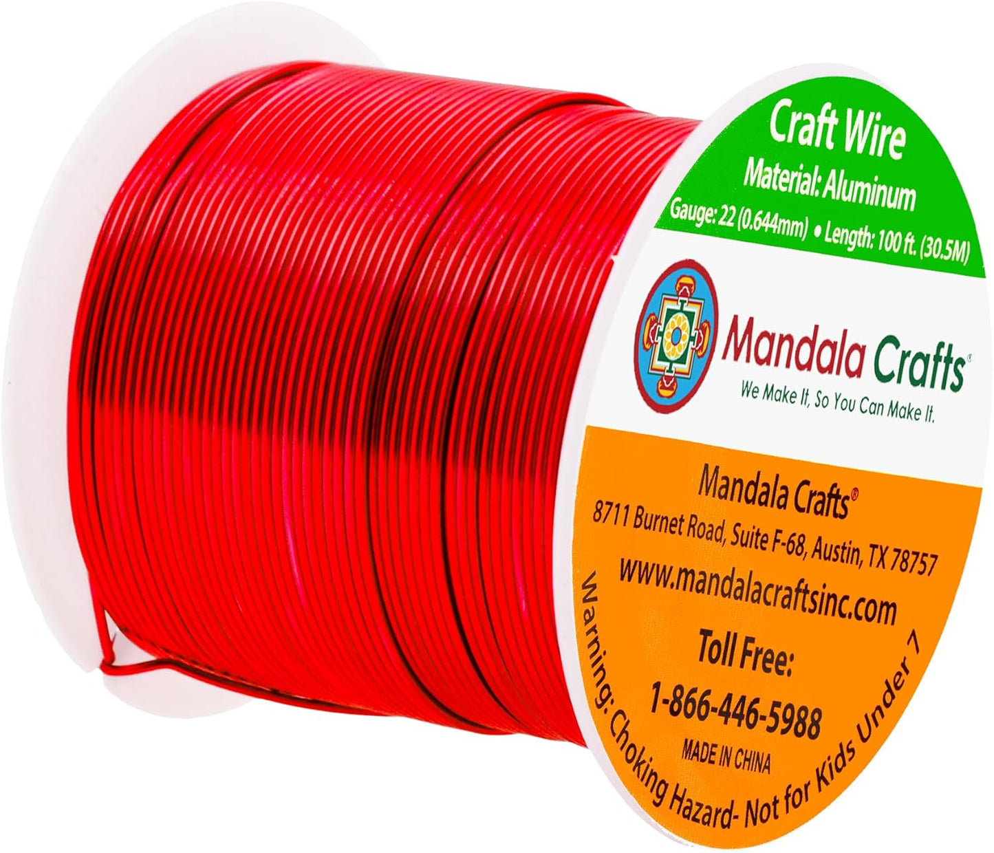 Mandala Crafts 22 Gauge Anodized Aluminum Craft Wire for Jewelry Making - 100 FT Colored Flexible Red Wire - Bendable for Bonsai Armature Crafting Sculpting
