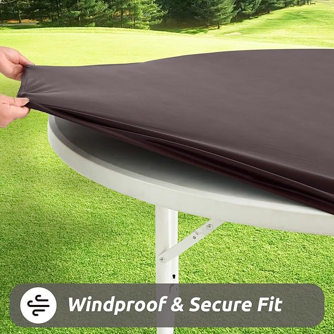 LURKA Round PU Leather Table Cover/Tablecloth with Elastic Hem – Waterproof, Oil-Proof, Scratch-Resistant, Wipeable Spill Protector for Dining Table, Kitchen, Outdoor Party (Coffee, 5FT-Round)