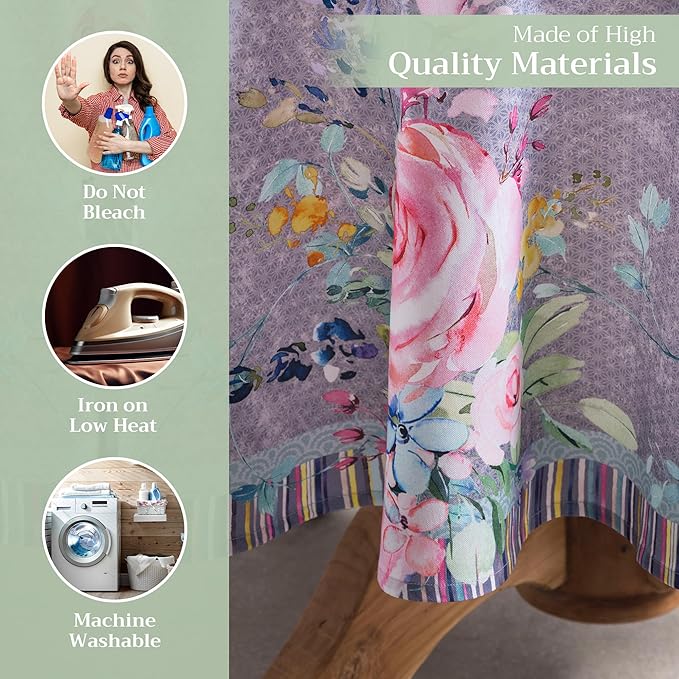 Maison d' Hermine Table Cloth Round Table 100% Cotton 63 Inches Tablecloth Reusable Decorative for Dining Room, Farmhouse, Home, Party, Festive & Wedding Spring Summer - Sweet Rose Lavender - Lush