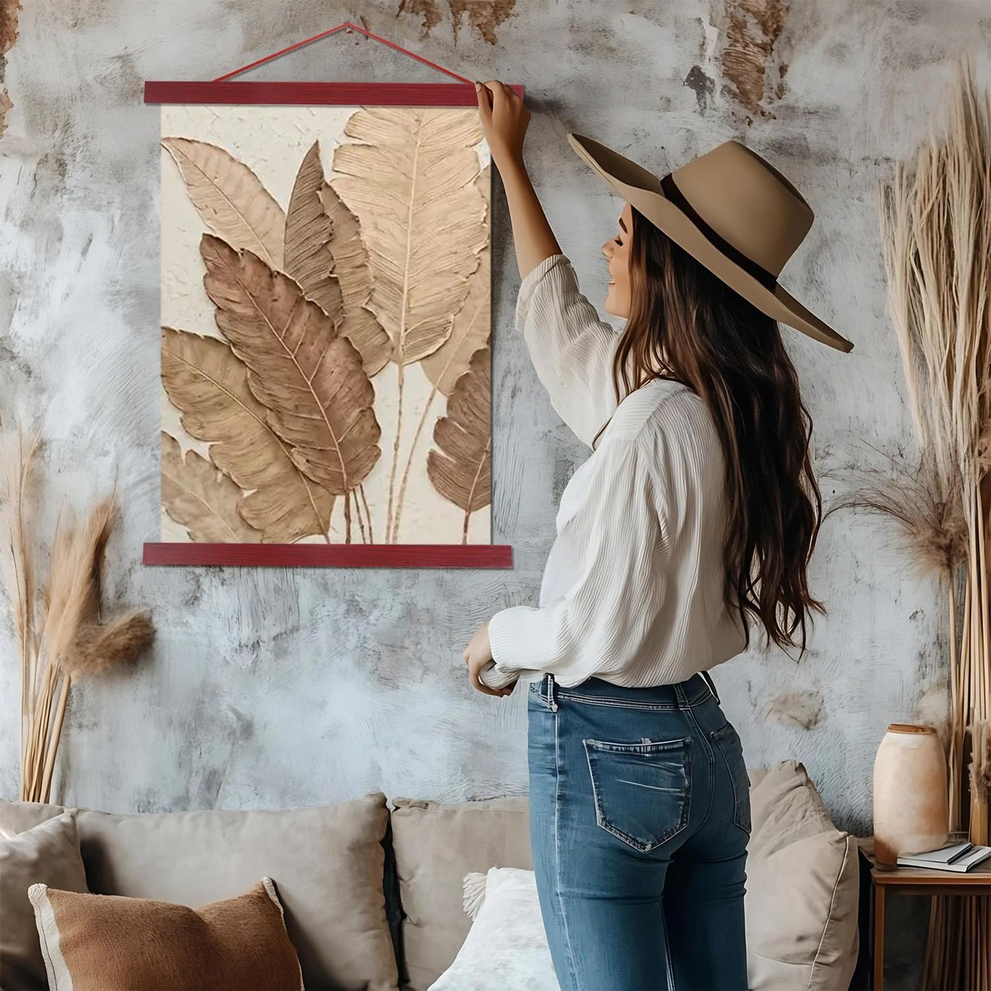 Artmag Magnetic Poster Hanger Frame, 40x27 40x30 40x60 Light Wood Wooden Magnet Canvas Artwork Print Poster Hangers Frames Hanging Kit (Mahogany, 40")