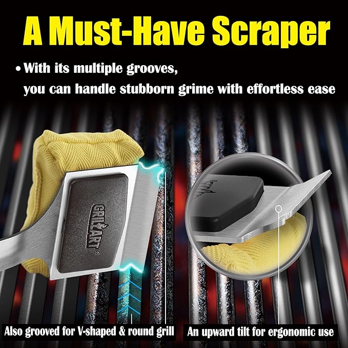 GRILLART Grill Brush for Outdoor Grill Bristle Free - Reinforced Grill Cleaner Scraper BBQ Brush - Replaceable Head Barbecue Grill Cleaning Brush - Safe BBQ Accessories Grill Tools - Gifts for Men/Dad