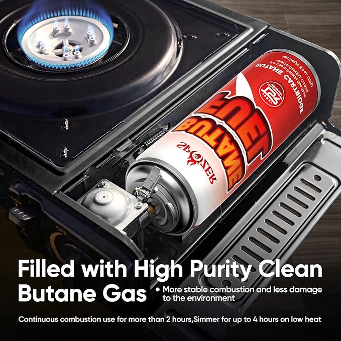 Butane Fuel Canister, 8oz (227g) Butane Refill with TSR Safety Valve, for Camping Stoves, Kitchen Torch, BBQ, 4 PCS