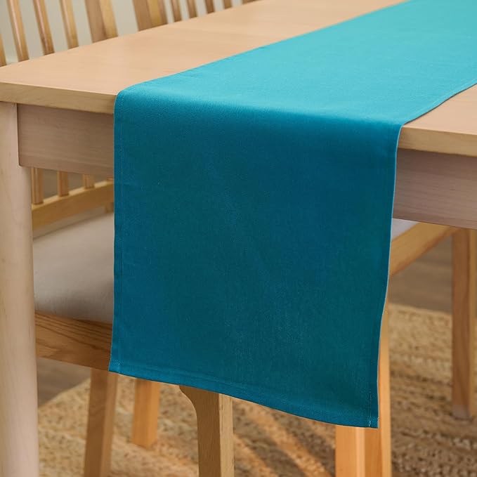 Encasa XO Table Runner 13"x104" Long | Cotton Canvas Fabric | Azul Blue Solid Color | Machine Washable & Durable