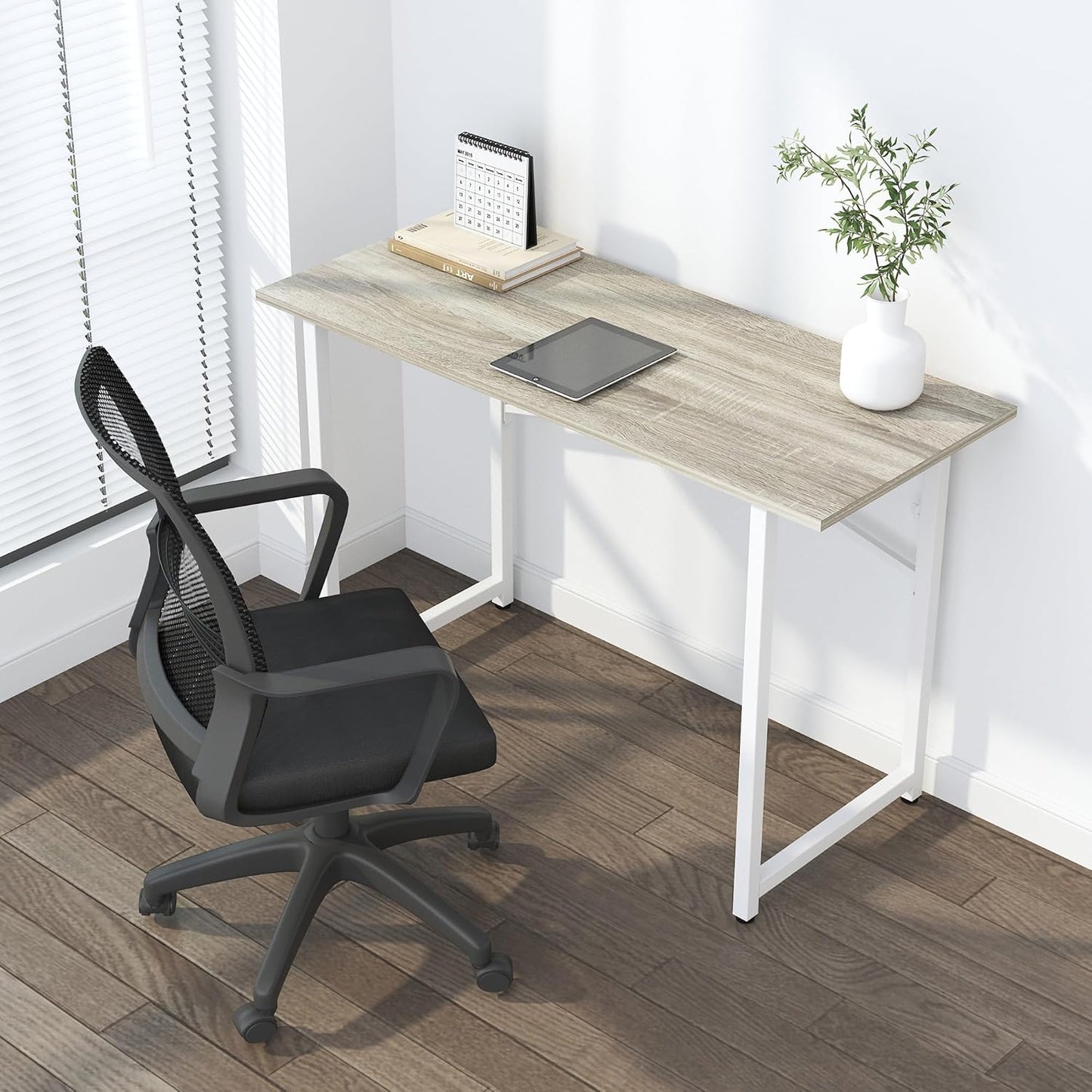 Folding Desk 47 inch No Assembly Required Home Office Table, Writing Gaming Computer Camping Desk, Beige