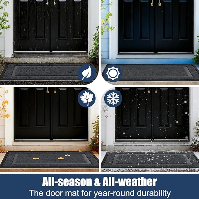 Large Front Door Mat Outside Entrance Indoor Doormat, 36" x 24" Outdoor Mats for Patio Waterproof, Outdoor Door Mats for Outside Entry, Indoor Rugs for Entryway, Sturdy Natural Rubber, Drak Gray