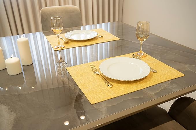 Placemat Set-Washable Place Mats for Parties, Elegant Table Mats for Kitchen Table, Set of 4 Dining Table Placemats, Heat-Resistant Cloth Placemats for Indoor and Outdoor,13x19-Yellow