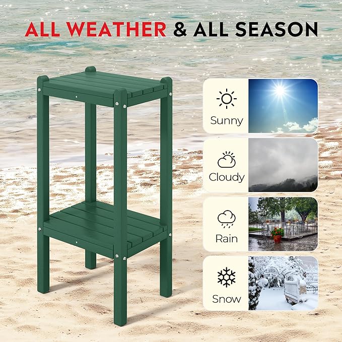 Costaelm Outdoor Side Table, 2-Tier Small Patio Coffee Tables for Outside, Outdoor End Tables for Patio, Adirondack Side Table for Outside, Outside Table for Pool, Porch, Garden, Dark Green