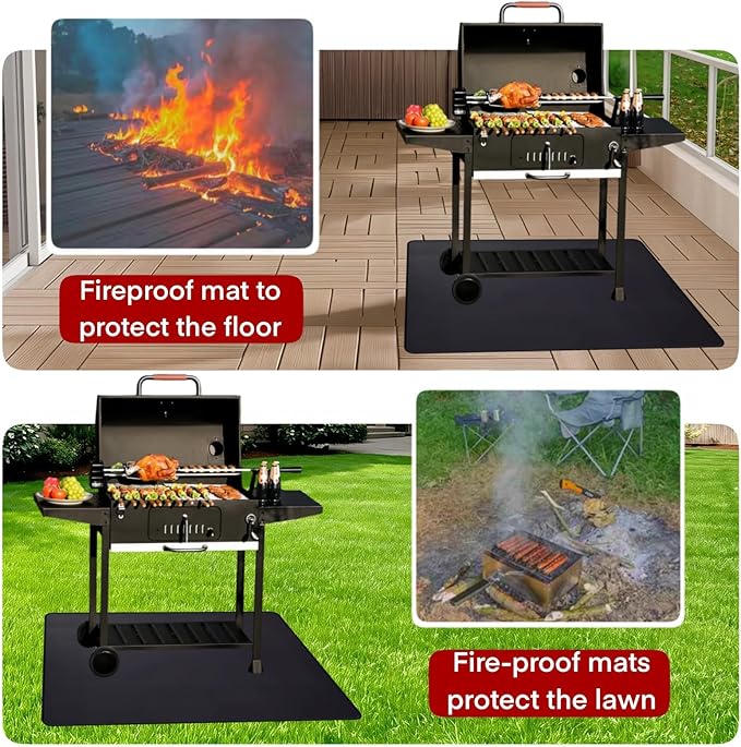 60x40 Inch Under Grill Mats for Outdoor Grill, Double-Sided Fireproof Waterproof Oil-Proof BBQ Mat for Fire Pit, Deck & Patio Protector Mat