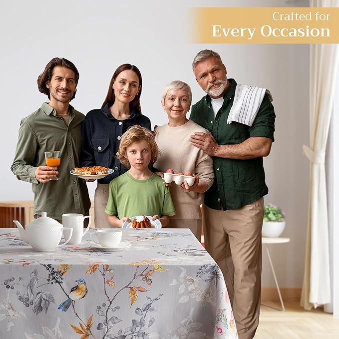 Maison d' Hermine Table Cloth Rectangle Table 100% Cotton 70 x 120 Inches Fall Tablecloth Reusable Everyday Use for Thanksgiving Christmas Decorations Dining Farmhouse Party (Equinoxe - Grey)