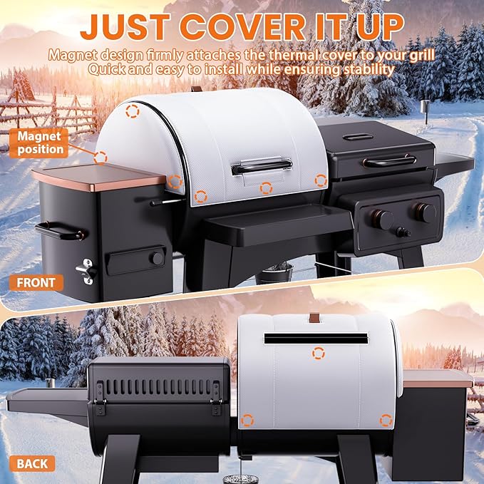 Hisencn Grill Insulation Blanket for Pit Boss Charleston 1020 Combo Grill PB1020NX Smoker Blanket Insulated Thermal Replacement Parts for Pit Boss 1020 Magnetic Smoker Cover for Winter Cooking
