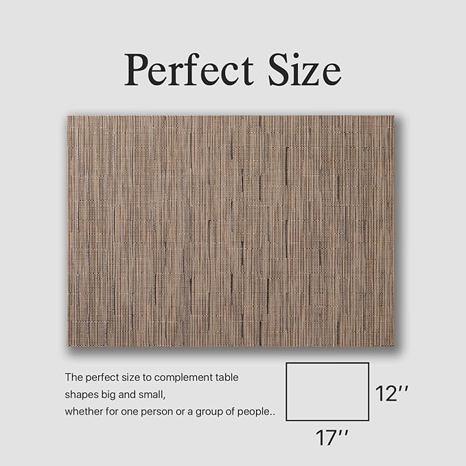 Placemats Set of 8 - Easy Clean Woven Vinyl Placemats for Dining Table, Indoor/Outdoor Place Mats, Washable PVC Table Mats （Light Brown）
