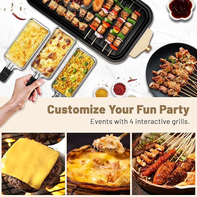 Pukomc Electric Indoor Grill,2 in 1 Indoor Grills for Kitchen with Grill Net & Non-Stick Cooking Removable Plate, Temperature Control, Dishwasher Safe, 1700W Smokeless barbecue