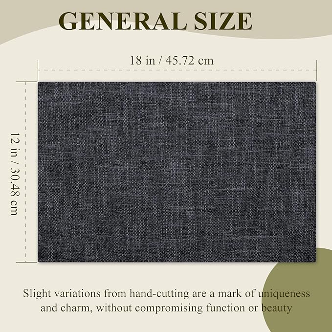 KXN Placemats Set of 6, Dual-Layer Thickened Faux Linen Table Mats, Heat Resistant & Wrinkle-Free, Machine Washable Cloth Place Mats for Kitchen Dining Indoor Outdoor (Dark Gray)