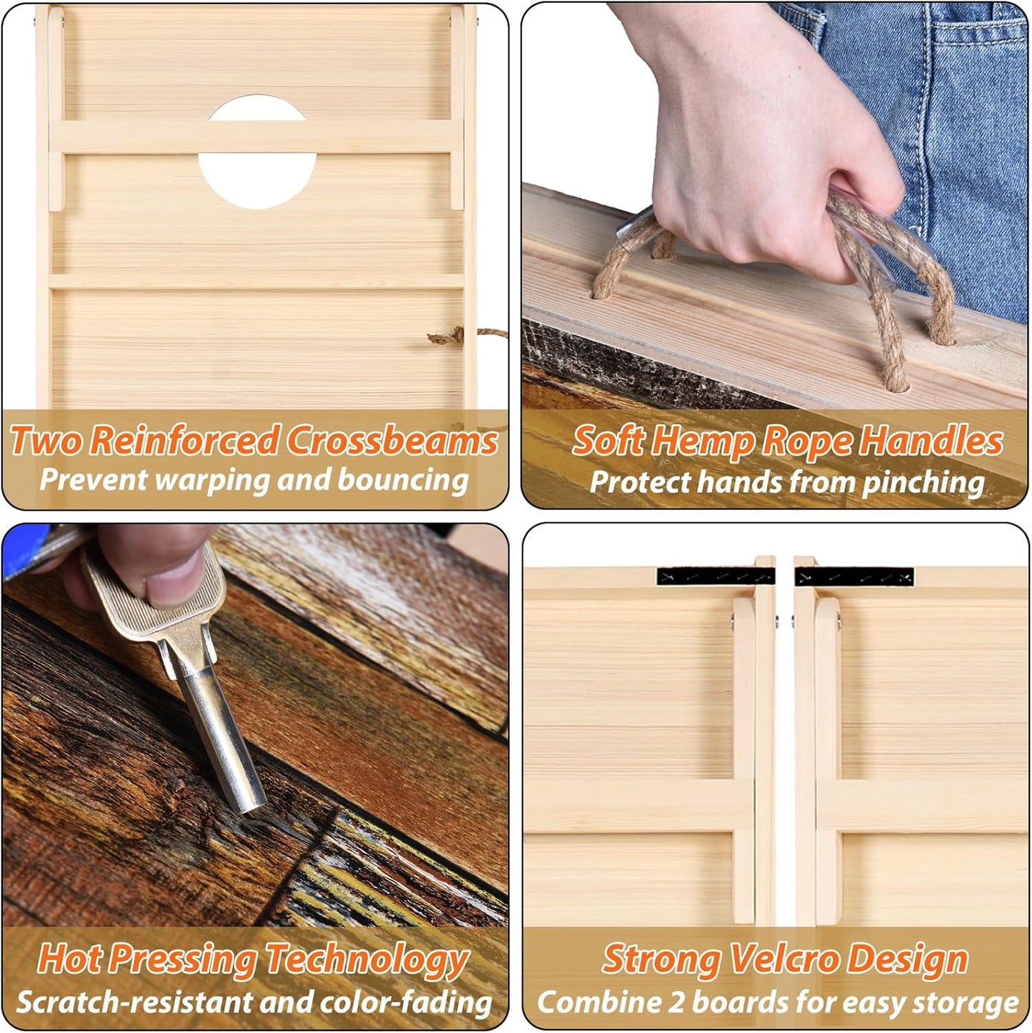 Solid Wood Vintage Cornhole Game Set, Two 4'x2'Cornhole Boards, 8 Cornhole Bags for Indoor and Outdoor Toss Games Competitions, Tournaments