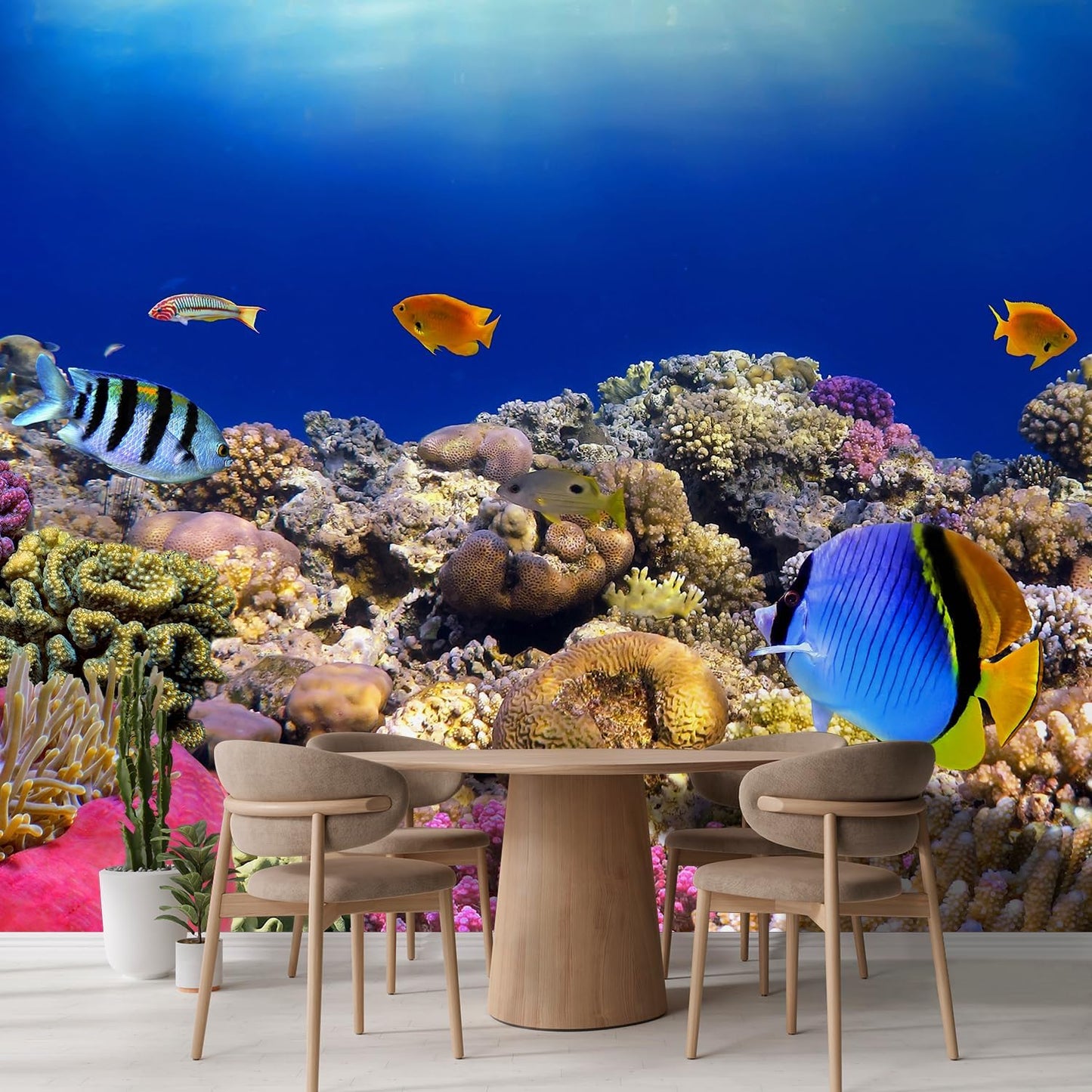 wall26 Removable Wall Sticker/Wall Mural Tropical Blue Fish Coral Reef Ocean Seascape Nature Wilderness Photography Nautical Landscape Decorative for Living Room, Bedroom, Office - 108x168 inches