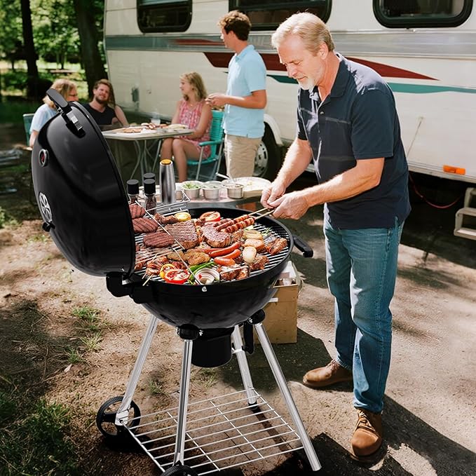 22 inch Premium Charcoal Grill, Kettle Barbecue and Smoker Grills 500+ Sq. In. Cooking Area for Outdoor BBQ, Tailgating and Patio, Black