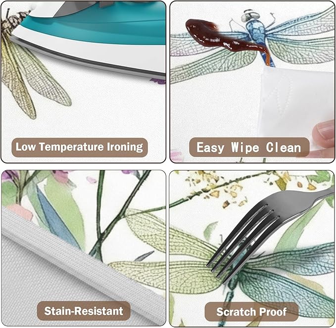 Spring Summer Floral Round Fitted Tablecloth with Elastic Wildflower Dragonfly Circle Table Cloth for 48-52" Tables Farmhouse Easter Flowers Stretch Waterproof Table Cover for Picnic Outdoor Dining