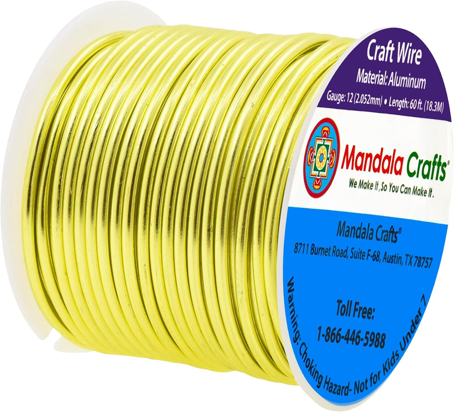 Mandala Crafts 12 Gauge Anodized Aluminum Craft Wire for Jewelry Making - 60 FT Colored Flexible Yellow Green Wire - Bendable for Bonsai Armature Crafting Sculpting