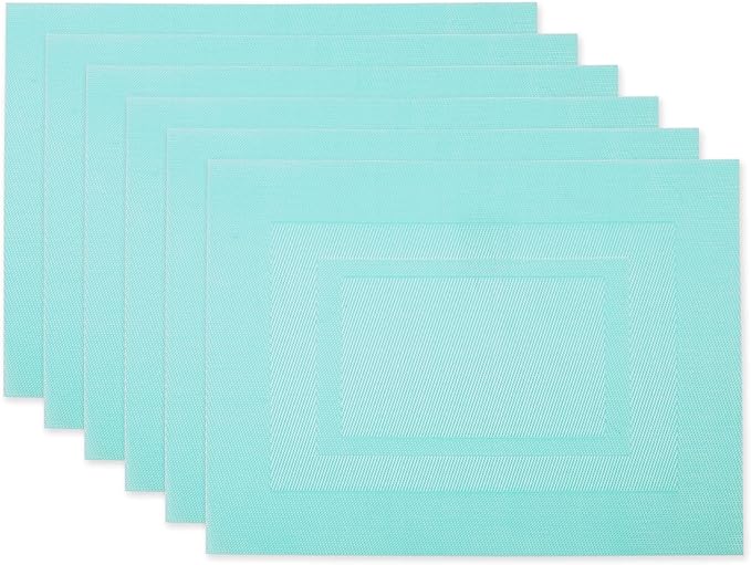 DII PVC Tabletop Collection Woven Indoor/Outdoor, Placemat Set, 13x17.25, Aqua, 6 Piece