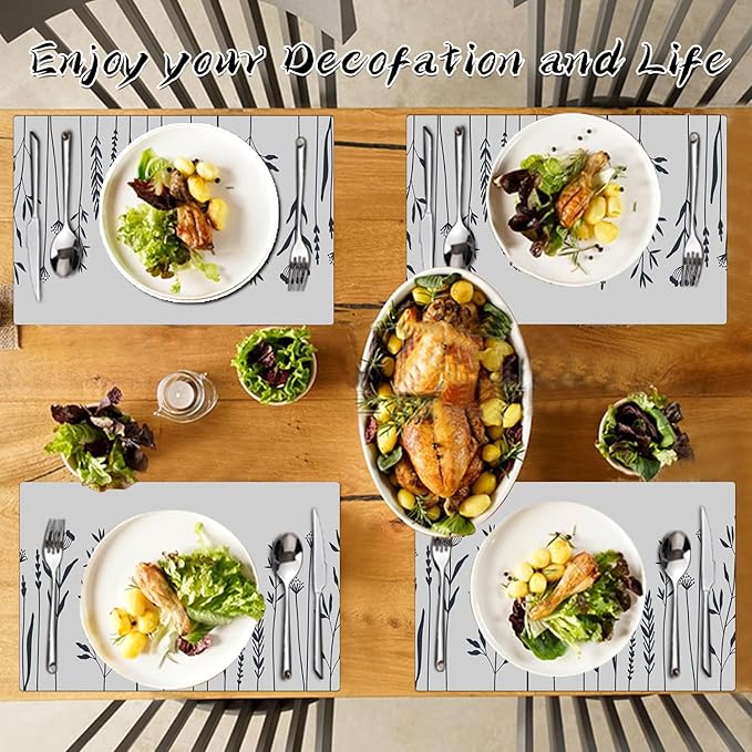 Flower Placemats Set of 4 - Spring Floral Faux Leather Heat Resistant Placemats for Dinner Table, Non-Slip Waterproof Oil-Proof Washable Reusable Placemat for Indoor Outdoor Kitchen, 15.75In*11.81In