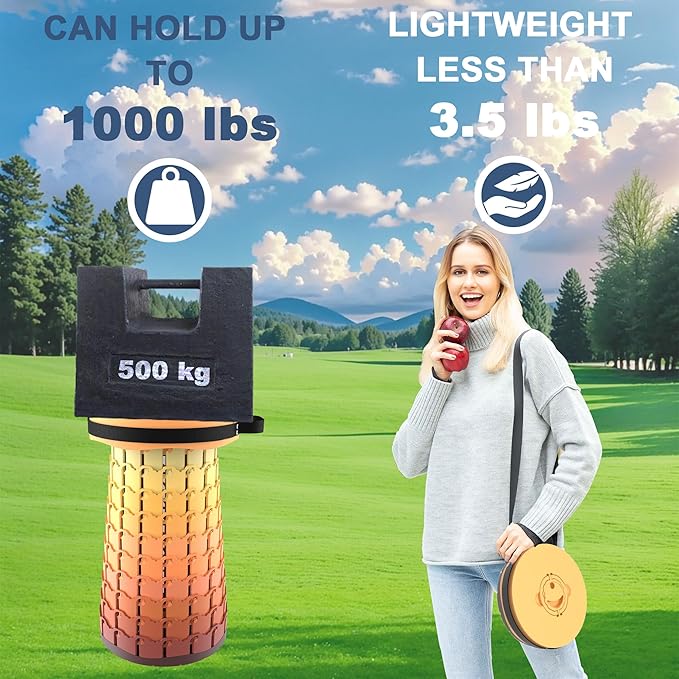 ALEVMOOM Upgraded XXL Telescoping Stool with Cushion,Taller 50cm Wider 30cm Collapsible More Sturdy Capacity 1000Lbs,Portable Camping Adjustable Stool for Garden Fishing Hiking Mountain BBQ (Fire)