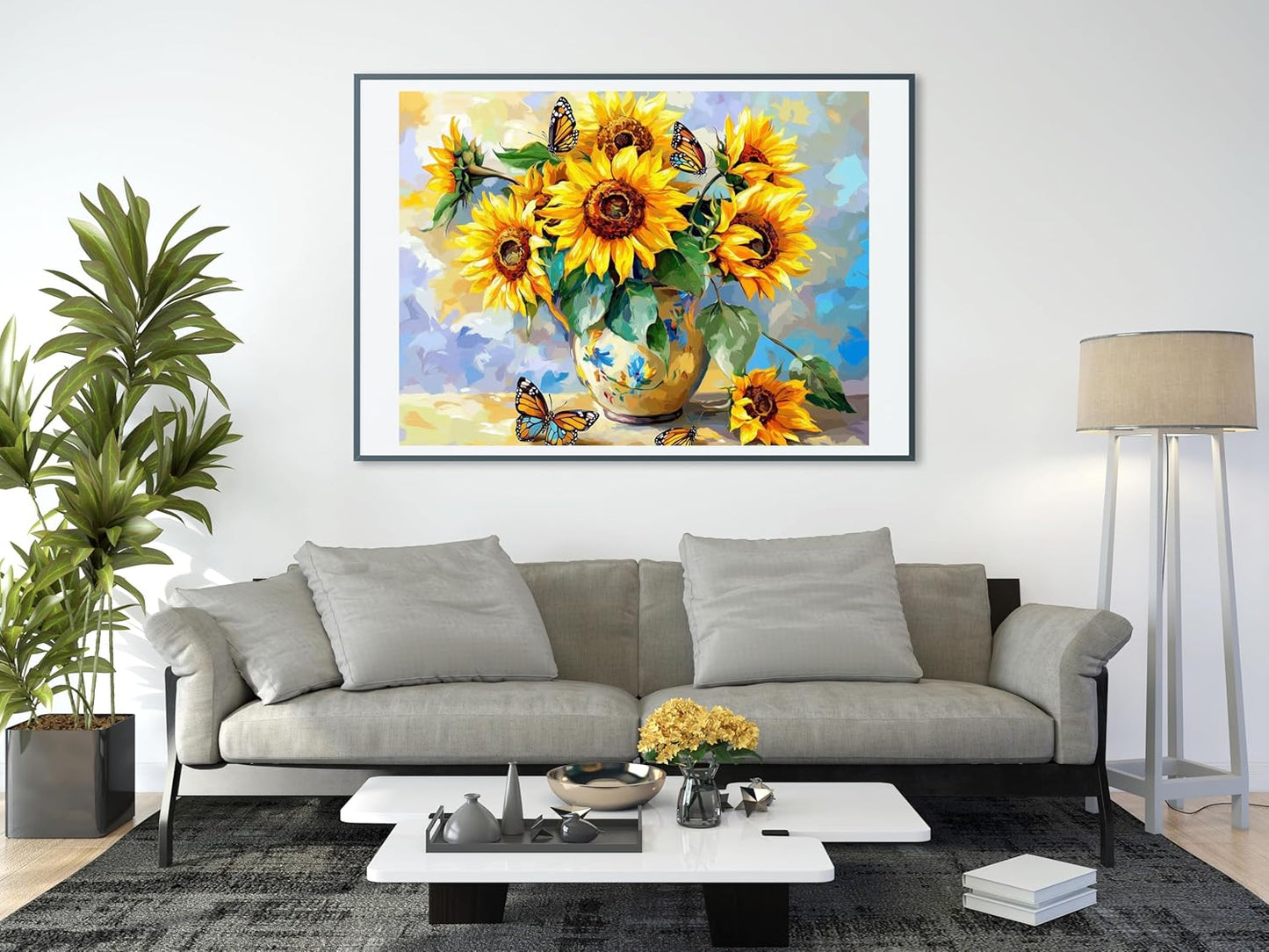 Moohue 14ct Counted Stamped Cross Stitch Kits for Adults Sunflowers and Butterflies Printed Cross Stitch Patterns Art Crafts Cross Stitch Supplies (Flowers 5)