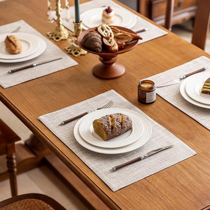KXN Placemats Set of 4, Dual-Layer Thickened Faux Linen Table Mats, Heat Resistant & Wrinkle-Free, Machine Washable Cloth Place Mats for Kitchen Dining Indoor Outdoor (Cream)