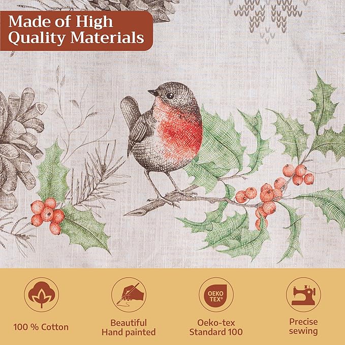 Maison d' Hermine Table Cloth Rectangle Table 100% Cotton 54 x 72 Inches Fall Tablecloth Reusable Everyday Use for Thanksgiving Christmas Decorations Dining Farmhouse Party (Christmas Dew)