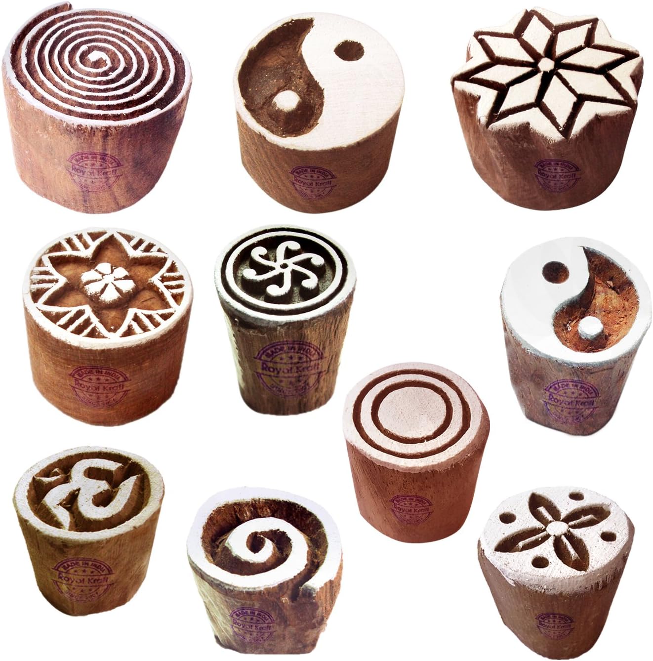 Tattoo Print Blocks Oriental Small Round Design Wood Stamps (Set of 10) Htag2154