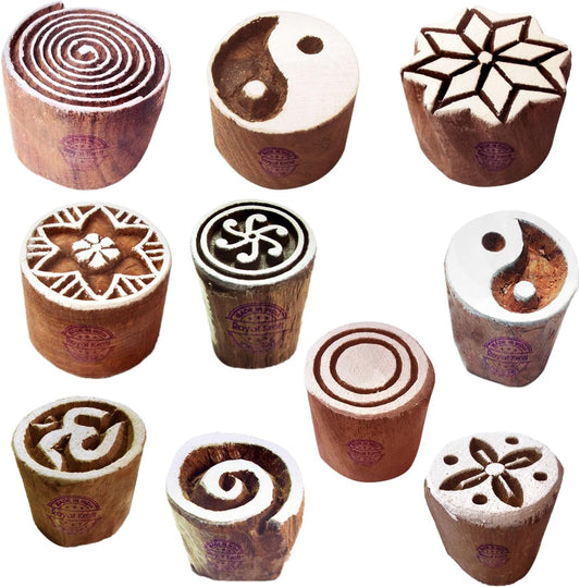 Tattoo Print Blocks Oriental Small Round Design Wood Stamps (Set of 10) Htag2154