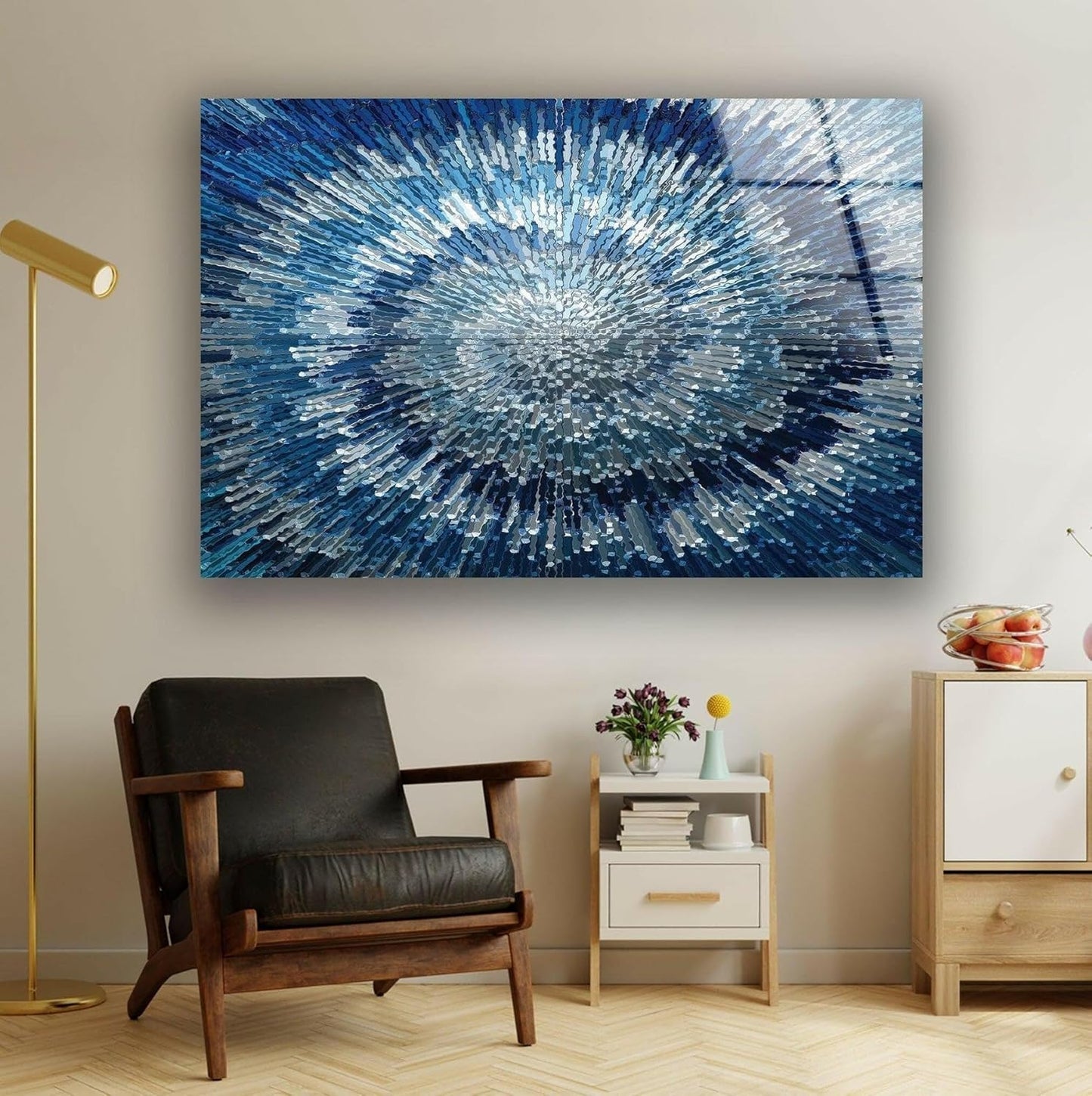 My Photostation.com Round 24'' Abstract Blue Textured Glass Wall ArtTempered Glass Printing Wall Decor Large Wall Art Wall Hangings