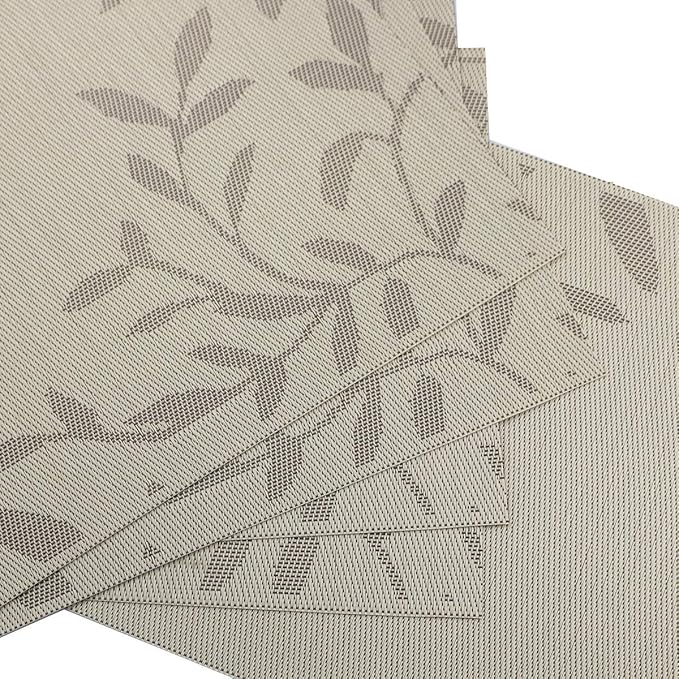 Gugrida Place Mats PVC Set of 6, Table Placemats Set of 6 PVC Washable Woven Vinyl Place Mats Heat Insulation Top Meal Mat Table Mats Natural Color (6 pcs, Gold Leaves), 18 x 12 inches