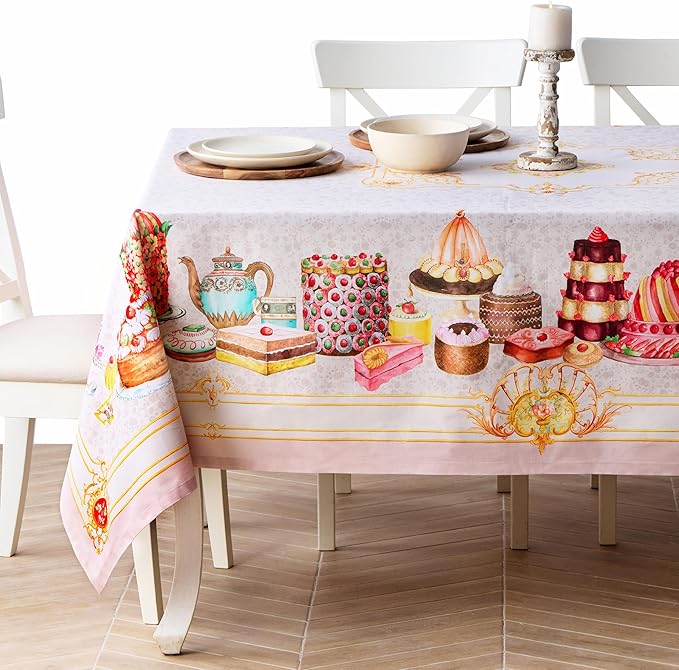 Maison d' Hermine Premium Table Cloth Rectangle Table 100% Combed Cotton 108 x 70 Inches Tablecloth Reusable Decorative for Dining Room, Farmhouse, Home, Party, Festive & Wedding - Pastries