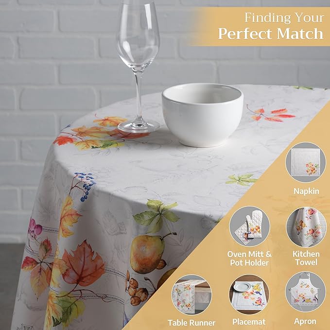 Maison d' Hermine Table Cloth Round Table 100% Cotton 63 Inches Fall Tablecloth Reusable Everyday Use for Thanksgiving Christmas Decorations Dining Farmhouse Party (Fruit D'Hiver)