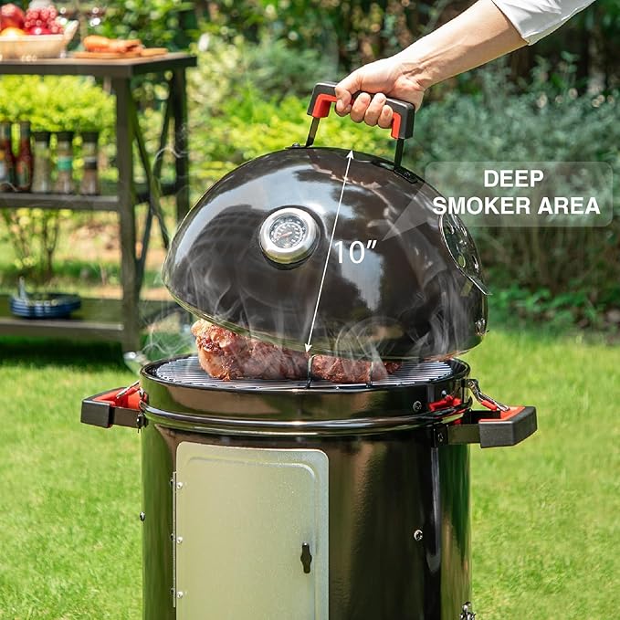 Sophia & William 18-Inch Vertical Charcoal Smokers BBQ Grills with Porcelain-Enameled Smoking Chamber & 2-Layer Smoking Shelves, Outdoor Smokers & Tabletop Grill Combo for Barbecue Camping(Black)