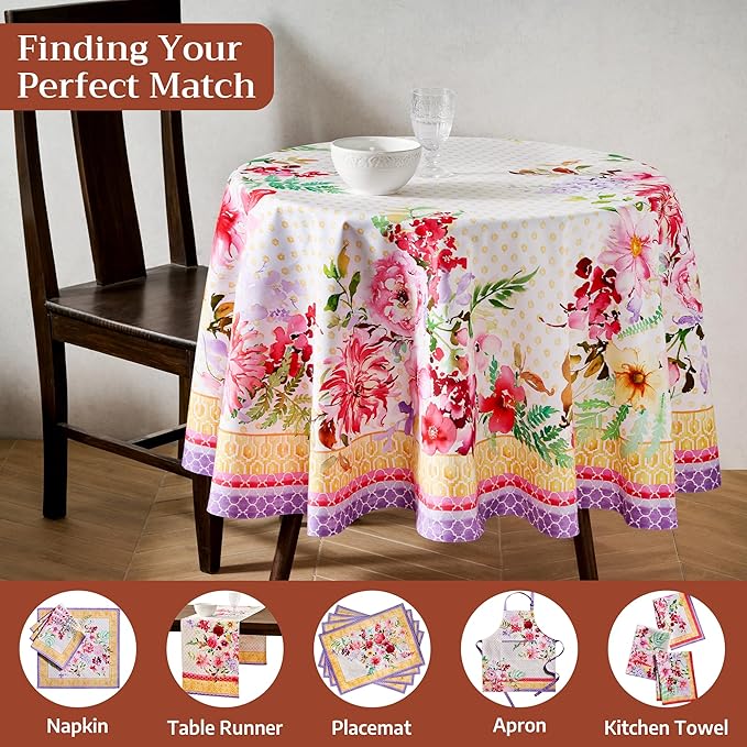 Maison d'Hermine Premium Table Cloth Round Table 100% Cotton 70 Inches Tablecloth Reusable Decorative Everyday Use for Dining Room, Farmhouse, Home, Party, Festive & Wedding - Summer Joy
