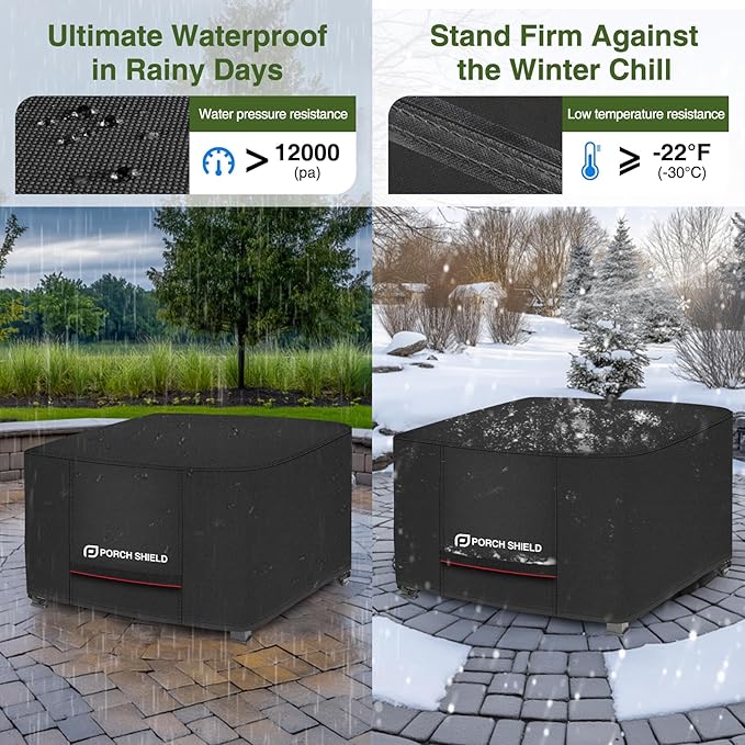 Porch Shield Square Patio Fire Pit Cover Fade Resistant Waterproof Outdoor Firepit Cover 28 x 28 inch for Gas Propane Fire Table