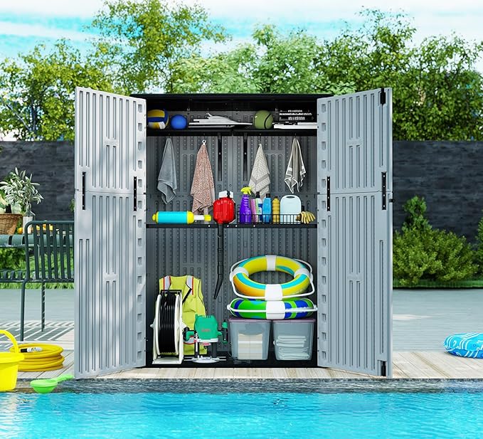 ZZM 57 Cu.ft Outdoor Storage Cabinet with One Tool Kit, Horizontal Storage Shed for Garage, Bike, Garbage Cans, Garden Accessories