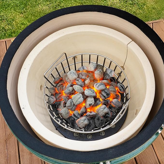 onlyfire Charcoal Ash Basket Fits Medium Big Green Egg, Stainless Steel Charcoal Holder with Handles, Grilling Accessories for Better Airflow