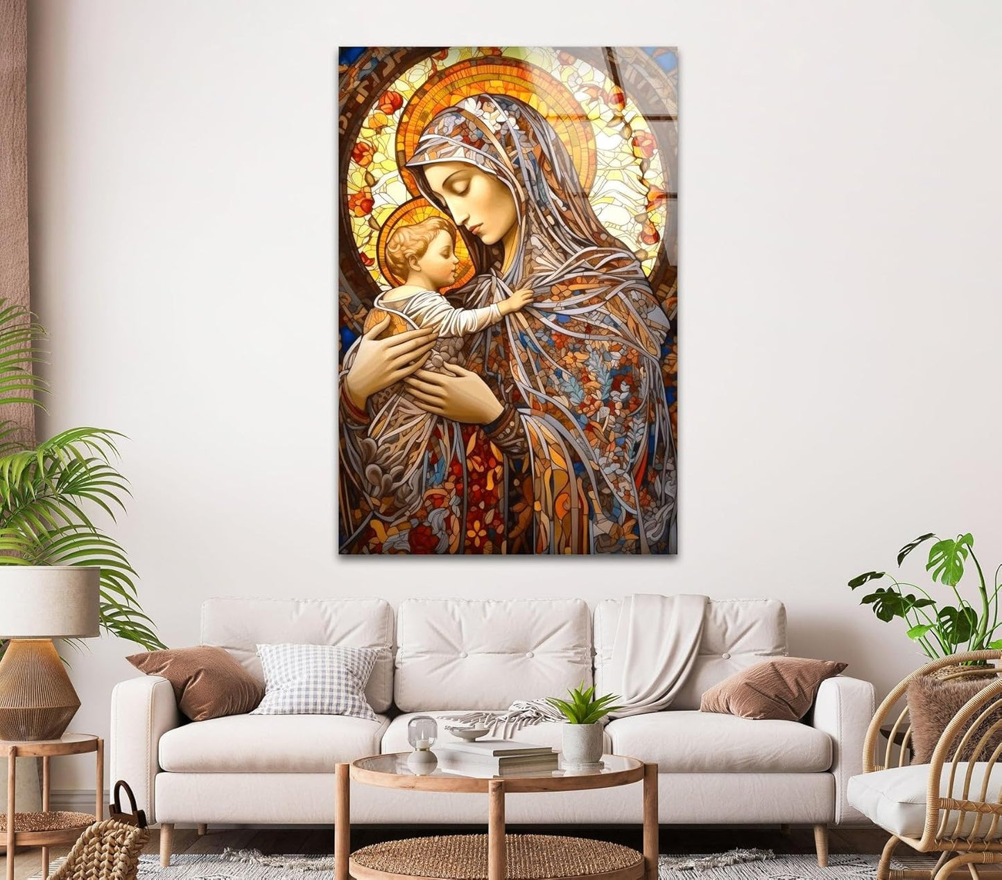 My Photostation.com 30Wx35.5H'' Jesus and Virgin Mary Glass Wall Art Tempered Glass Printing Wall Decor Large Wall Art Wall Hangings