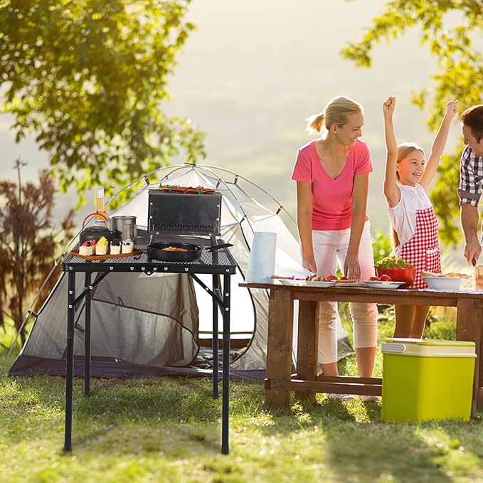 RedSwing Portable Grill Table for Outside, Aluminum Square Folding Grill Stand Table for Outdoor Camping Picnic BBQ, Lightweight Adjustable Height, 24"x24", Black