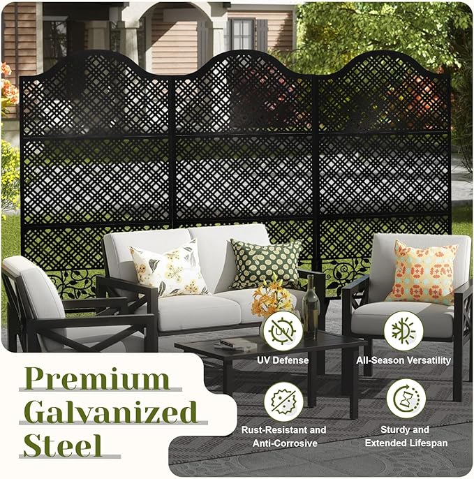 Outdoor Freestanding Decorative Privacy Screen 72" H×47" W Metal Room Divider Garden Fence Panels for Balcony, Backyard, Patio, Deck, Entrance