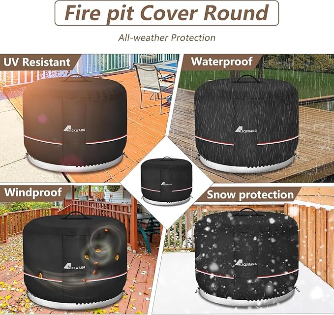 Fire Pit Cover for Solo Stove Bonfire,600D Tear-Resistant Heavy Duty Durable 100% Waterproof 20-22 Inch Smokeless Fire Pit Cover, Patio Weatherproof Gas Fire Pit, Black 22"x16"