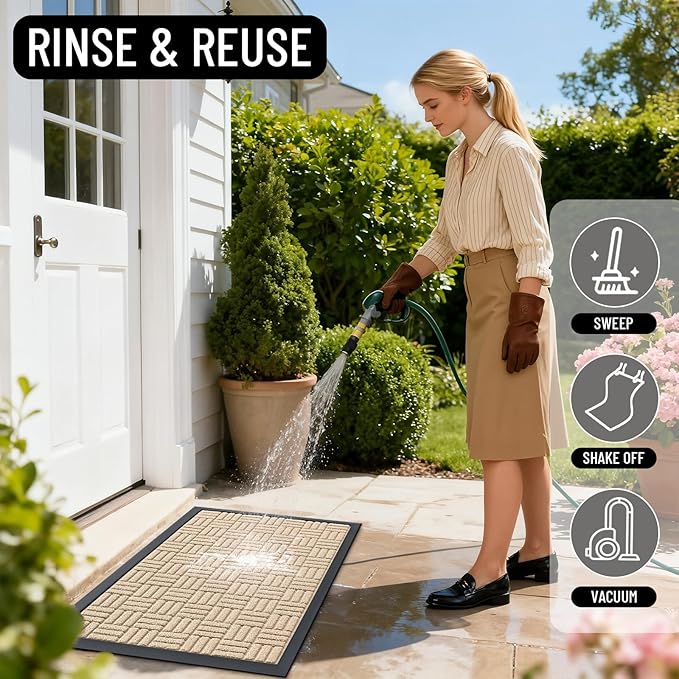 OLANLY Front Door Mat Outside Entrance 59x23, Absorbent, Heavy Duty Sturdy Natural Rubber Doormat Indoor Outdoor, Non-Slip, Stain and Fade Resistant, Low Profile Floor Mat for Entryway, Latte White