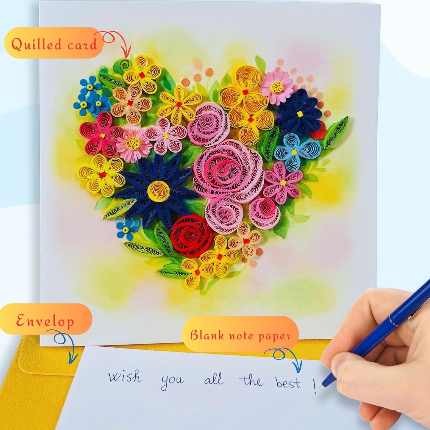 Quilling Cards, handmade card, quilled cards with Handmade Art Quilling birthday card for women, Birthday card, mother... colorful heart design (Flowers Heart 2)