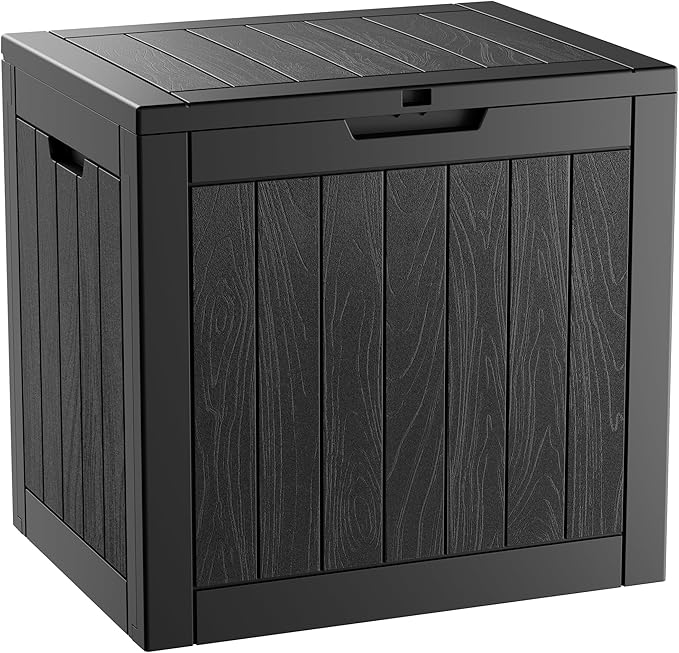 KAMABOKO Deck Box, 35 Gallon Resin Indoor and Outdoor Storage Boxes Waterproof for Garden Tools, Patio Accessories Storage Bench, Patio Furniture and Cushions with Lockable Lid, Black