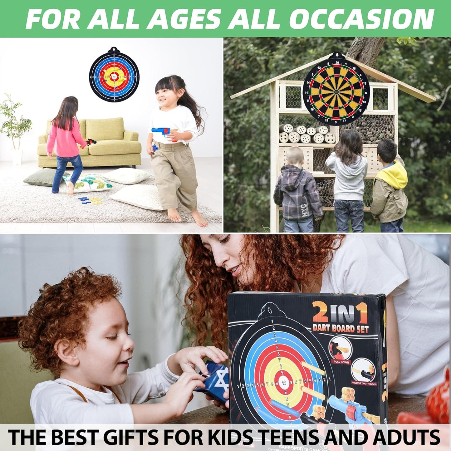 Magnetic Dart Board for Kids-12Magnetic Dart/Sticky Balls Or 2 Toy Gun+40 Foam Dart.Indoor/Outdoor Kids Games and Party Games,Christmas Birthday Gifts Toys for 3-12 Year Old Boys