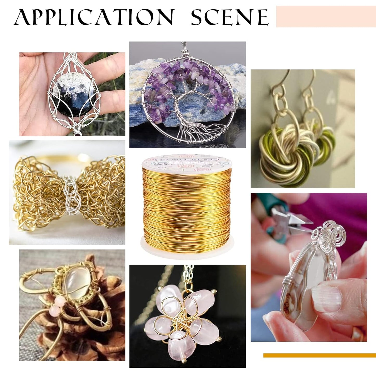 BENECREAT 15 Gauge 220FT Aluminum Wire Anodized Jewelry Craft Making Beading Floral Colored Aluminum Craft Wire - Gold