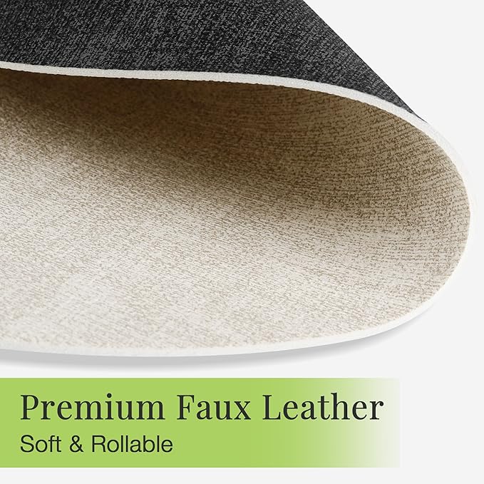 13-Inch Faux Leather Round Placemats Set of 12, Waterproof Anti-Slip Dual Sided Place mats, Heat Resistant Washable Table Mats with Coaster, Suitable for Indoor & Outdoor (12, Black Beige)