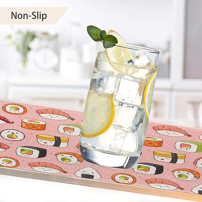 Japanese Style Cute Pink Sushi Rolls Placemats Set of 6,Waterproof Non-Slip Washable Table Mats Set for Kitchen Dining Holiday Party Wedding Decor 12x18 Inch